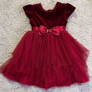 Jona Michelle Rich Red Velvet Bow Dress with Sparkly Tulle Skirt Size 3